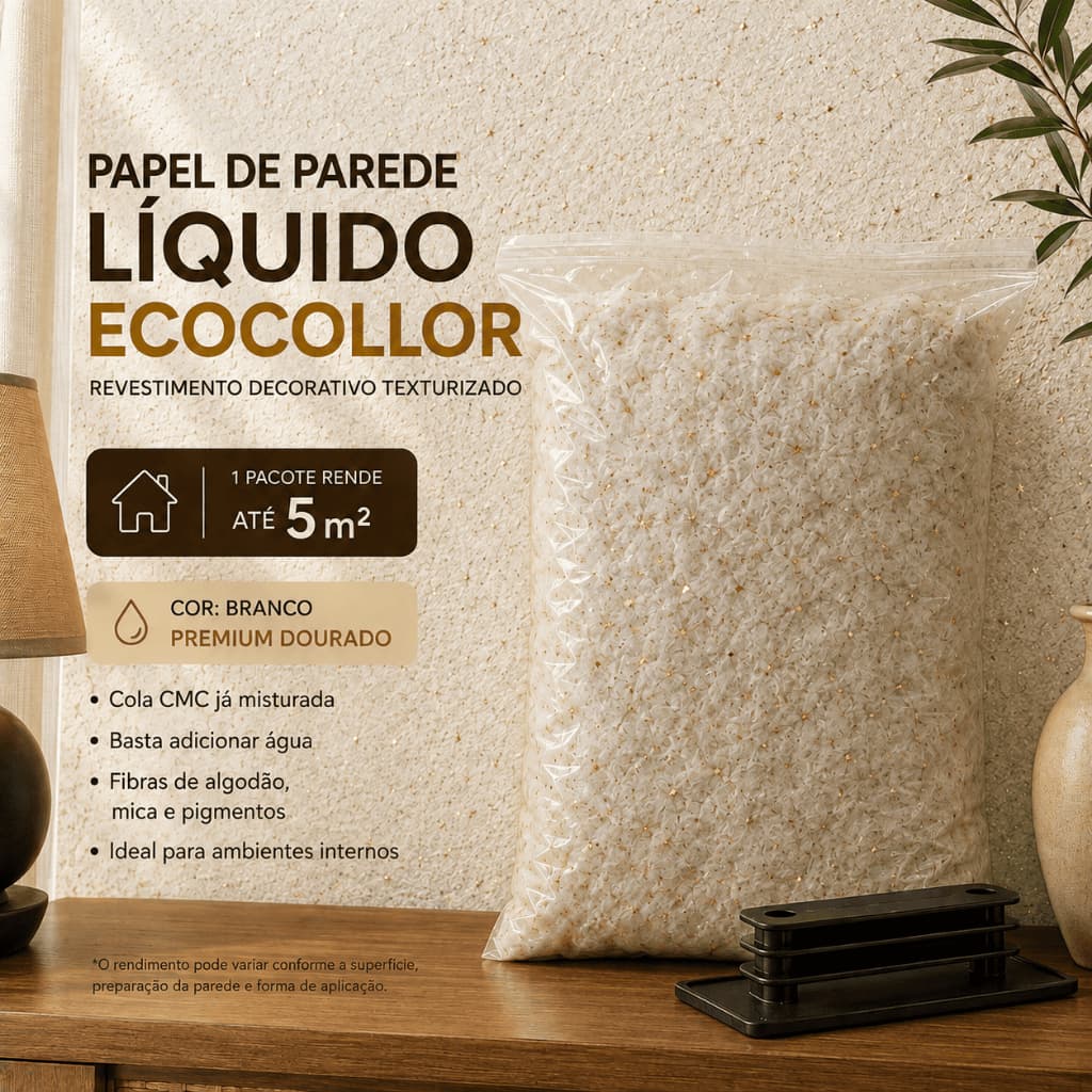 Kit Papel De Parede Líquido Premium Dourado com Cola e Desempenadeira