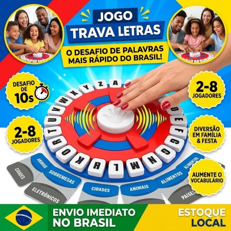 Jogo Stop Caça Palavras Responde Rápido Brinquedo Infantil Educativo Para Família 24cm em Português