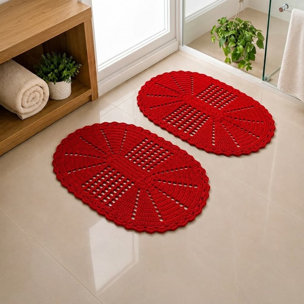 Kit 2 Tapetes de Crochê Oval Artesanal 45x60cm para Banheiro Quarto e Cozinha - Saldi croche