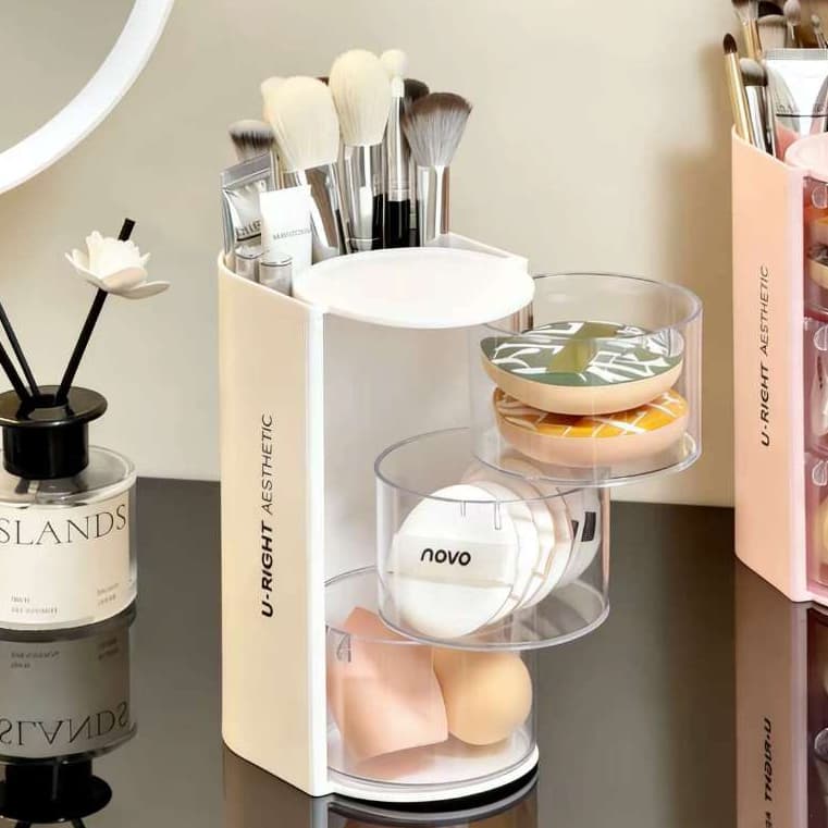 Organizador 3 Camadas de Maquiagem Multiuso com Gavetas Porta Pincéis e Cosméticos Design Moderno