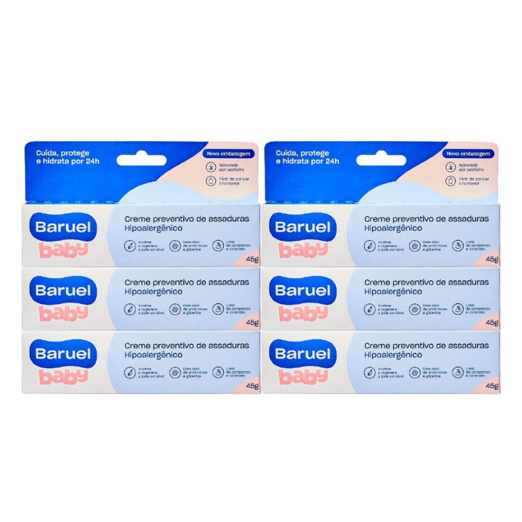 Kit 6un Pomadas / Creme Preventivo de Assaduras Baruel Baby 45 g cada