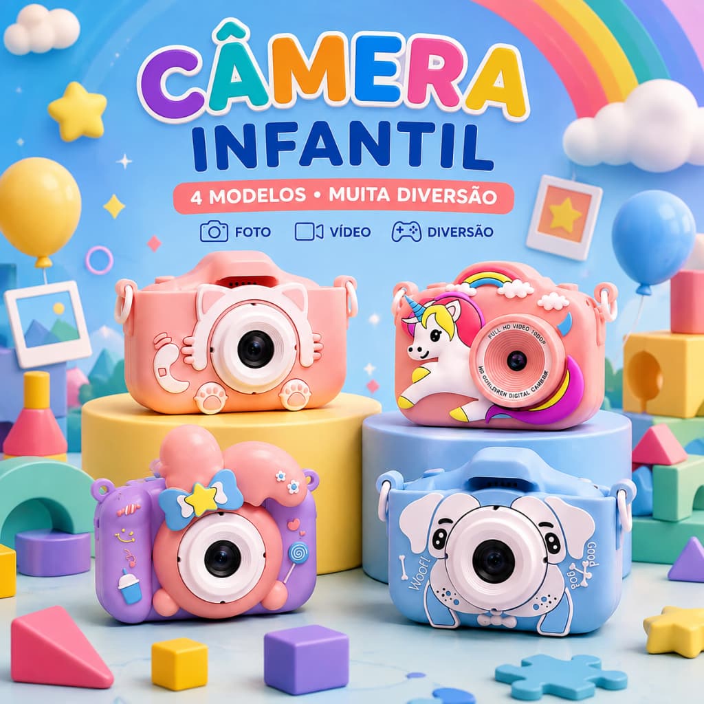 Brinquedos Mini Câmera Infantil Recarregável Video Jogos Fotos Filma Tira Foto De Verdade Com cartão de memória