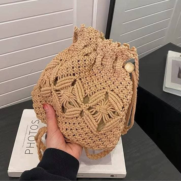 Bolsa Saco Em Crochê Transversal Feito a Mão Minimalista Sofisticada Praia