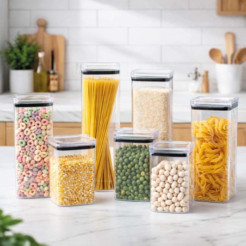 Kit 8 un. Potes Herméticos  4x1L + 4x2,2L com Tampa Trava para Cozinha e Despensa Organização de Alimentos Cozinha