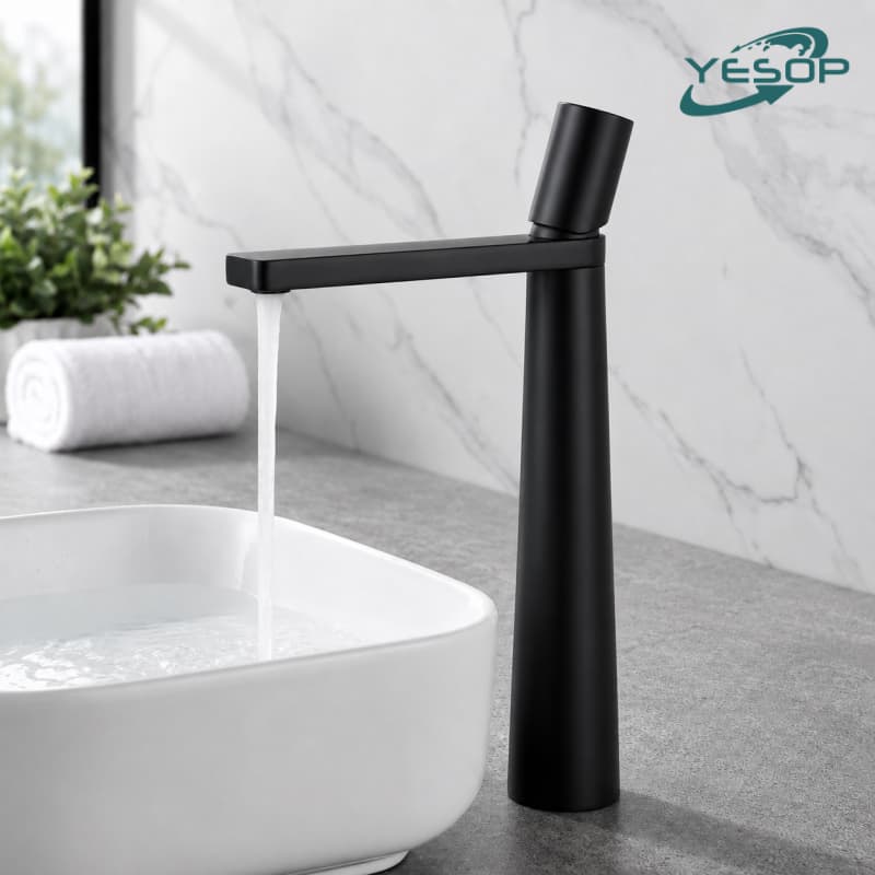 YESOP Torneira Banheiro Preta Fosca Luxo Inox Monocomando Misturador Alta 30cm