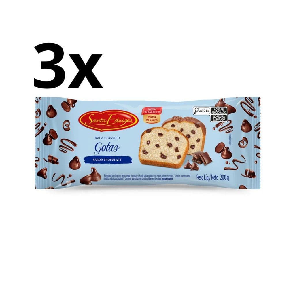 Kit 3 Bolos De Baunilha Com Gotas De Chocolate Santa Edwiges 200g cada