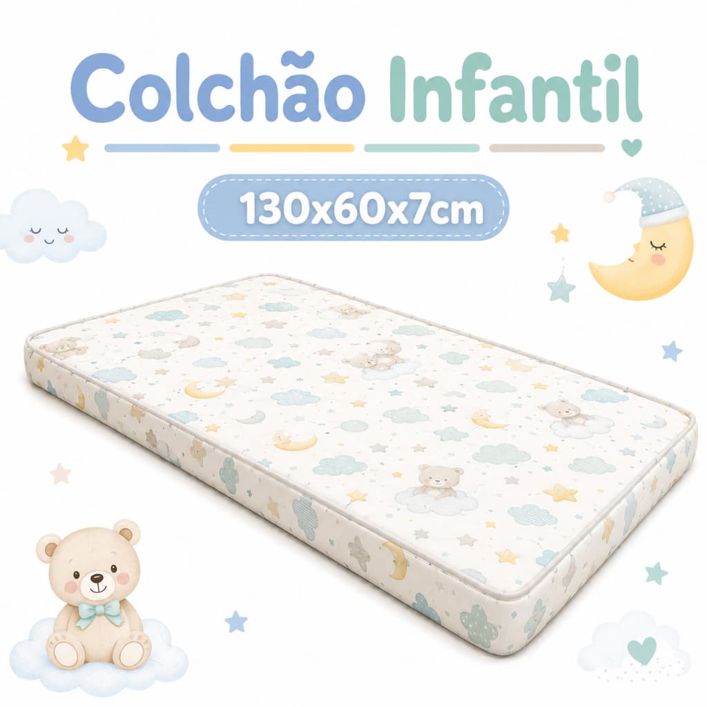 Colchão Baby Mini Cama Berço 130x60cm Espuma D18 Infantil Juvenil Resistente 100% Poliéster