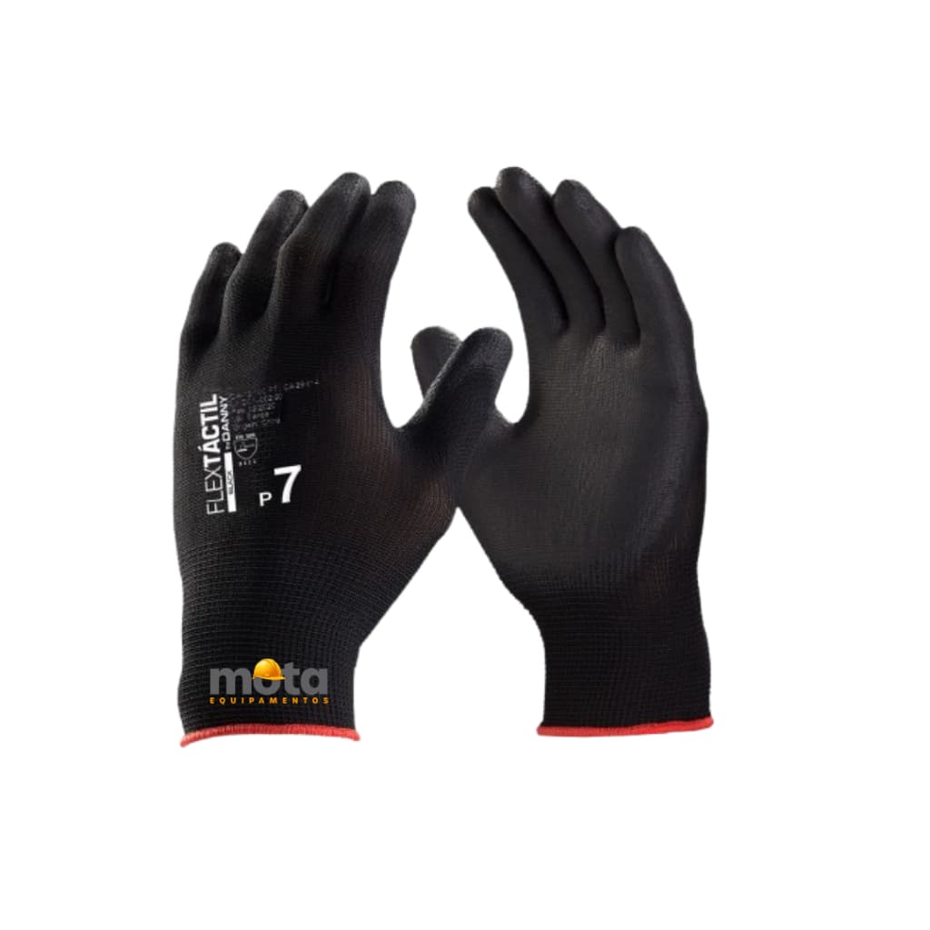 Kit 10 Pares Luva PU Danny Multitato Preta Flextactil Epi Mecânico Epi