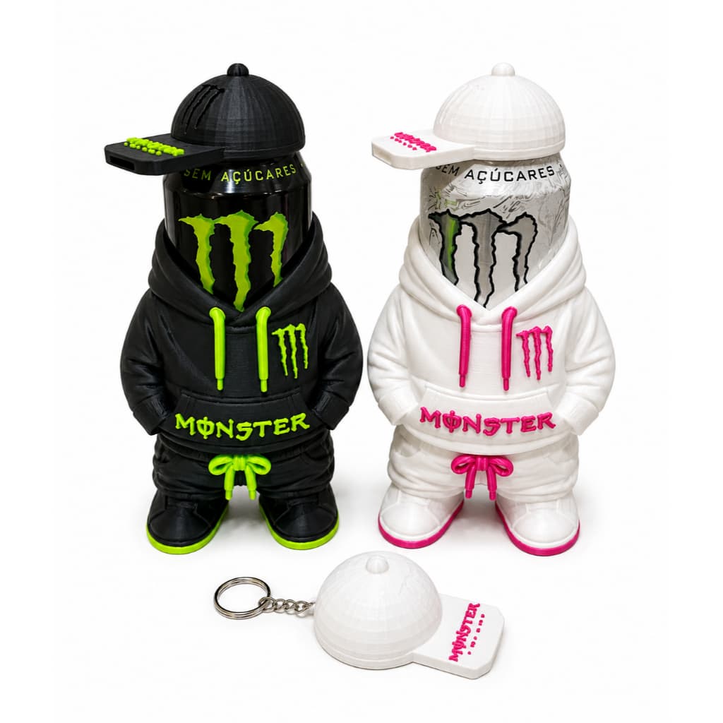 Porta Lata Monster Uniforme 350ml 473ml + Boné Abridor – Suporte Térmico Energético Cerveja Refrigerante