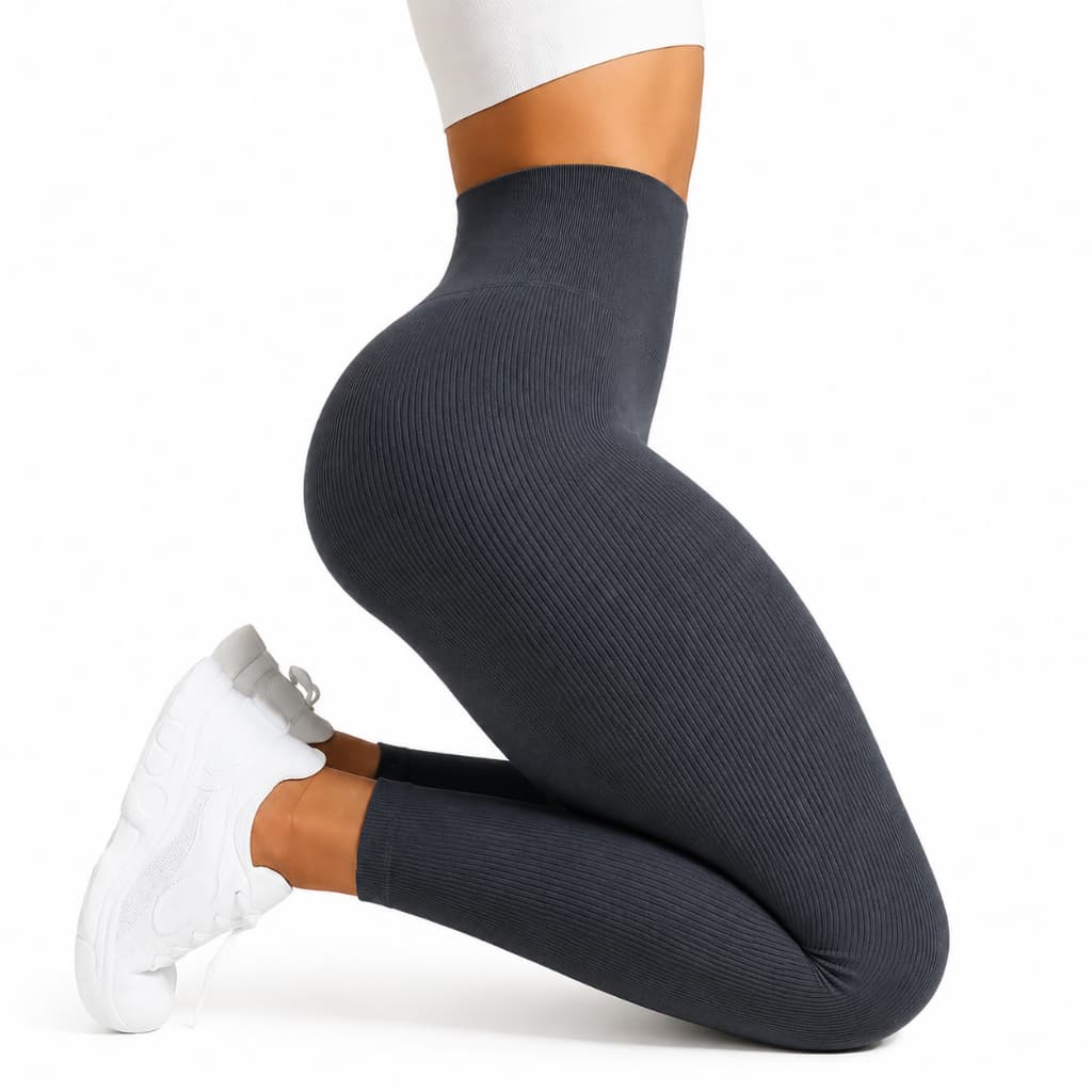 Calça Legging Canelada Premium de Cintura Alta Sem Costura Academia Feminina Elástica e Fitness