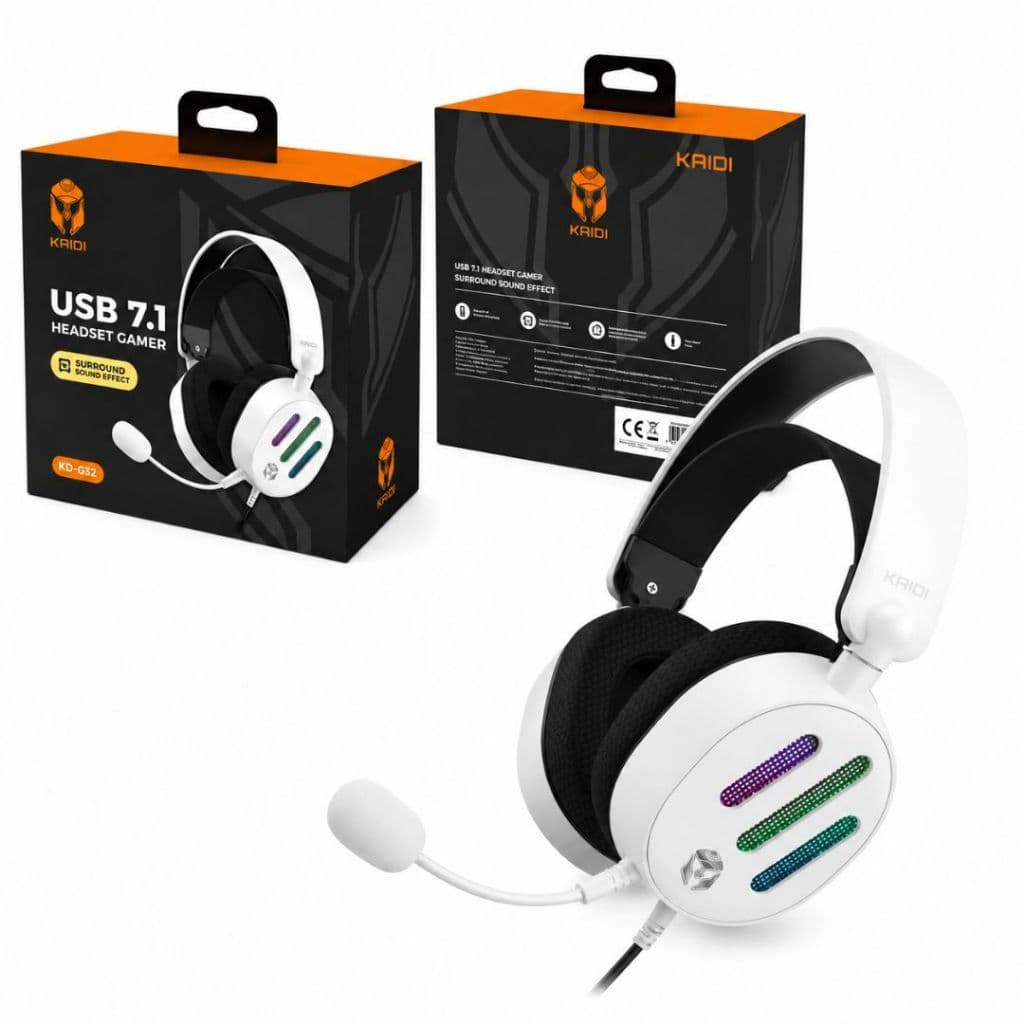 Headset 7.1 Gamer Fone USB RGB Kaidi KD-G32 com Microfone e Som Surround