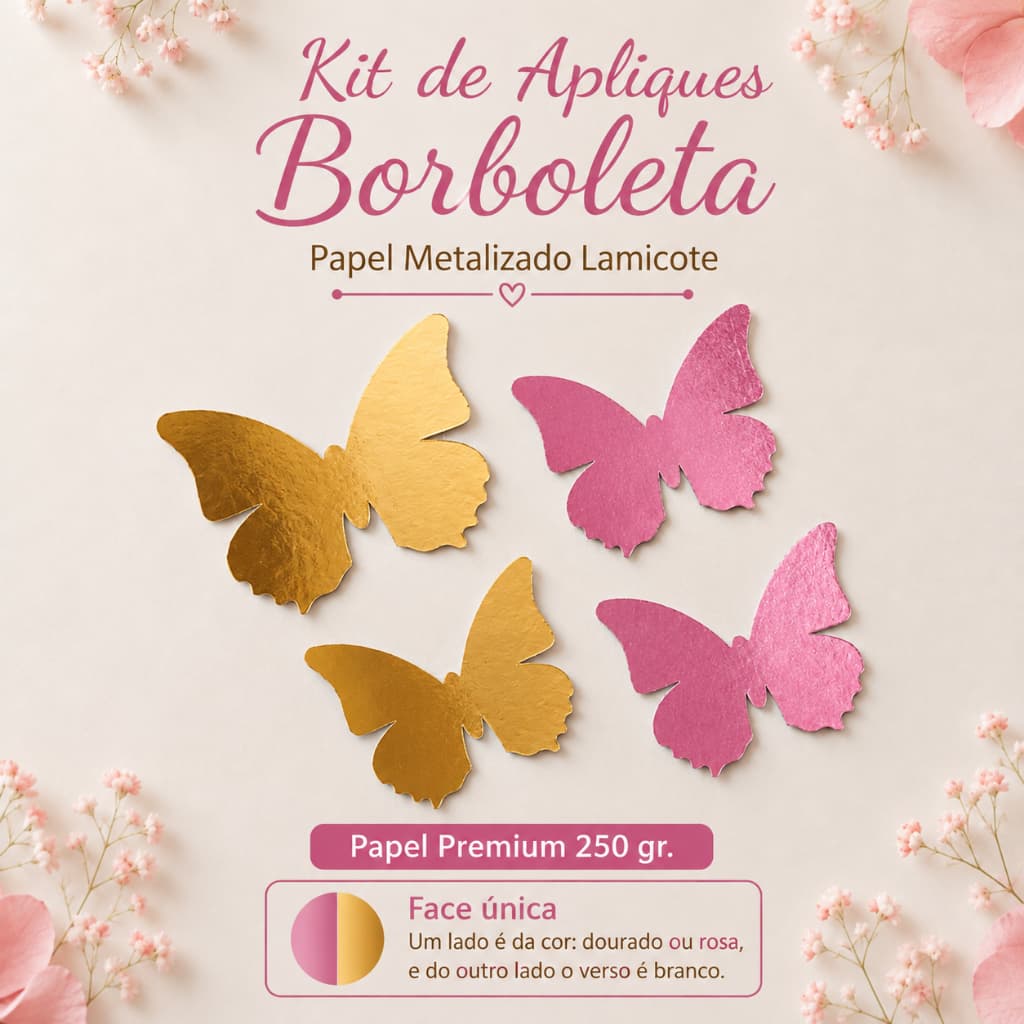 Kit Borboleta Lisa Apliques de Papel Metalizado. Festa, Scrapbook, Decoração