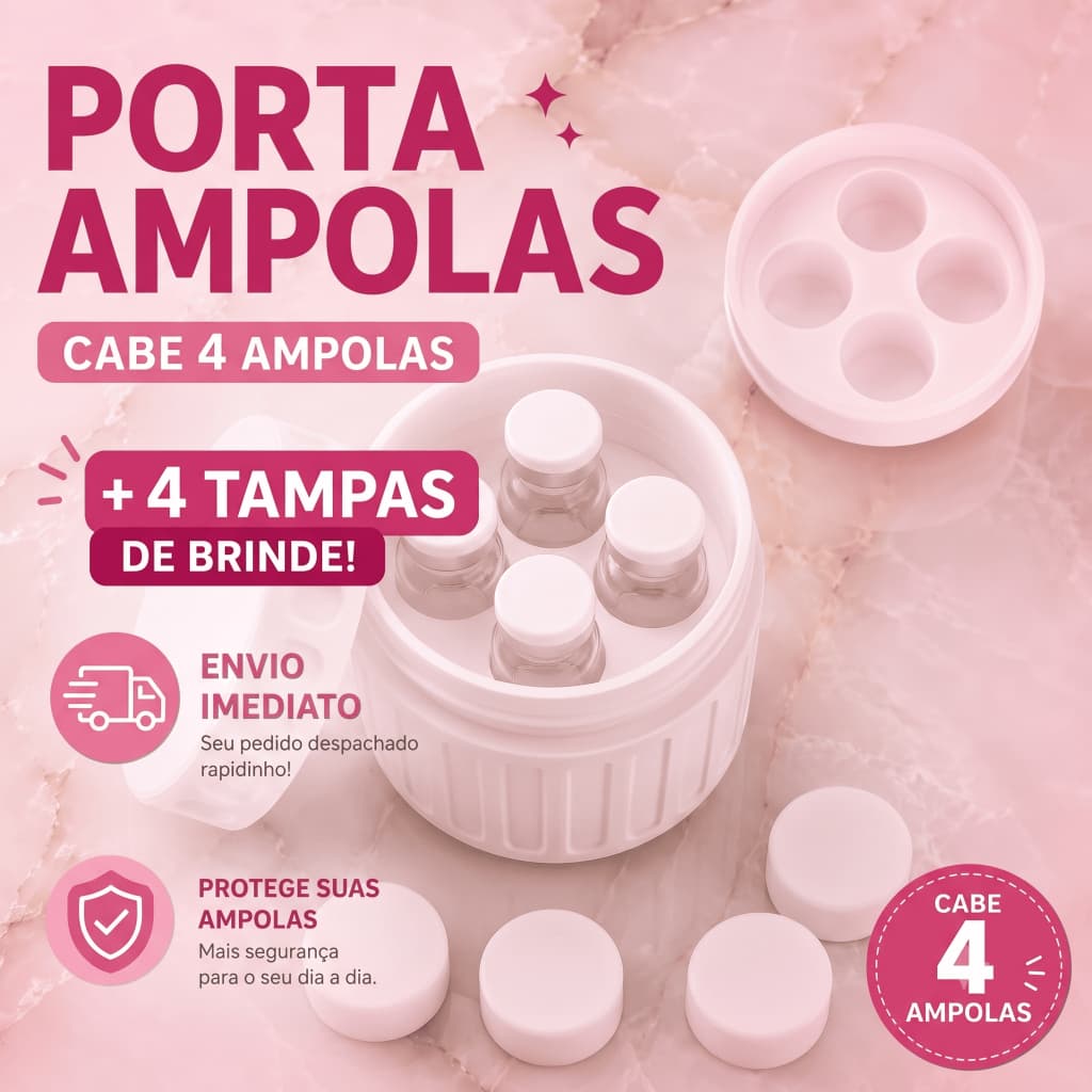 Porta 4 Ampolas 3ml tizer TG + 4 Tampas Grátis | Estojo Organizador Rígido Seguro lipolles tirzedral gluconex e outros