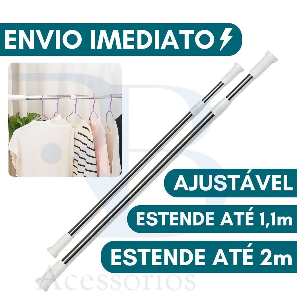 Varão De Cortina Extensível Banheiro Pia e Guarda Roupa 1,1 cm a 2.00 cm