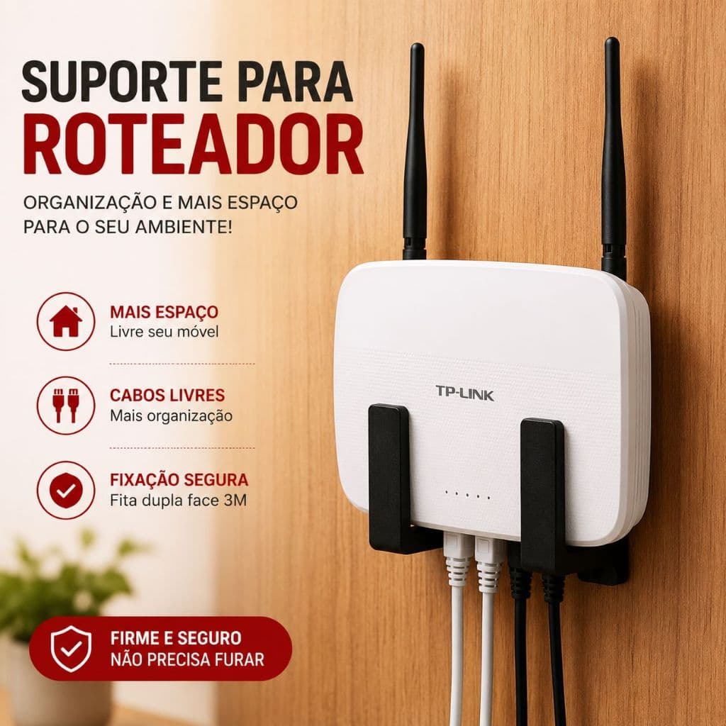 Suporte Roteador Universal de Parede Kit 2 Peças com Fita Dupla Face Sem Furar Para Modem Wi-Fi Casa Escritório