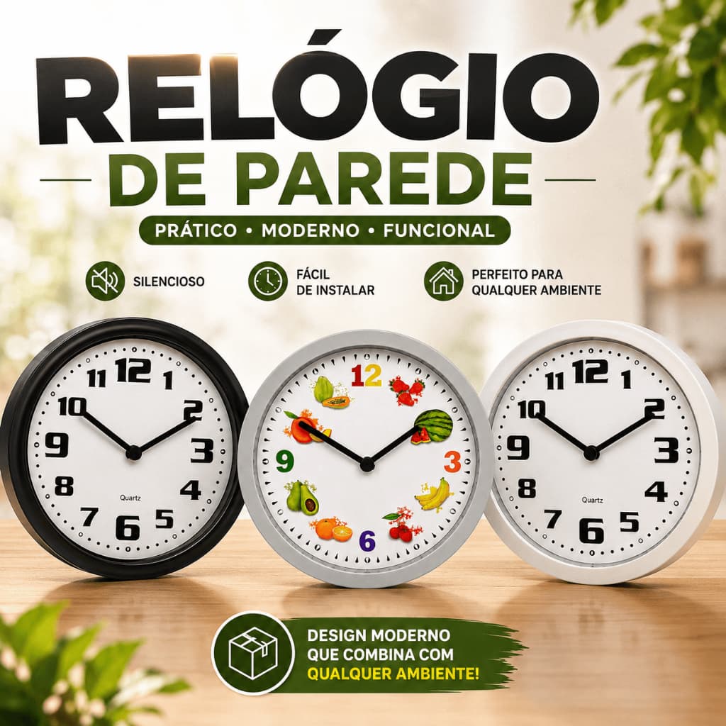Relógio De Parede Redondo 24cm Silencioso Sala Cozinha Decorativo