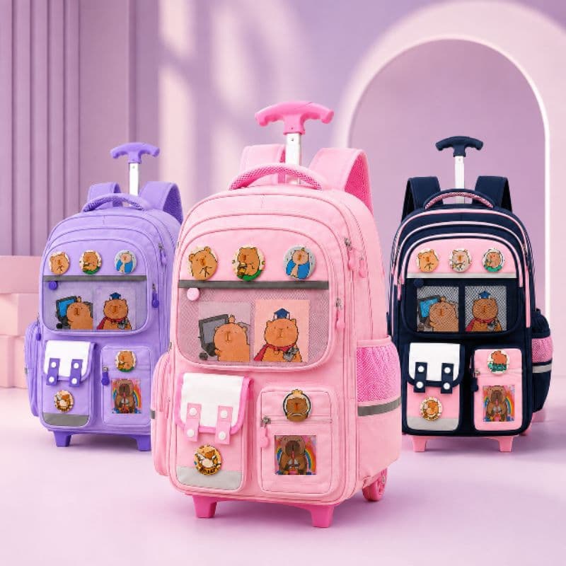 Mochila Escolar Capivara Com Rodinha Premium Grande Capacidade para Escola e Viagem