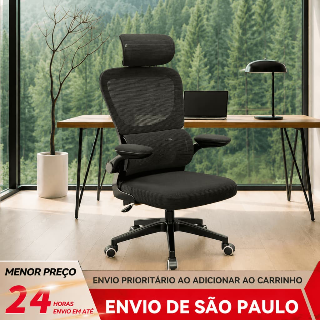 BAIERDI Cadeira de Trabalho Giratória com Braços Rodas Silenciosas para Casa