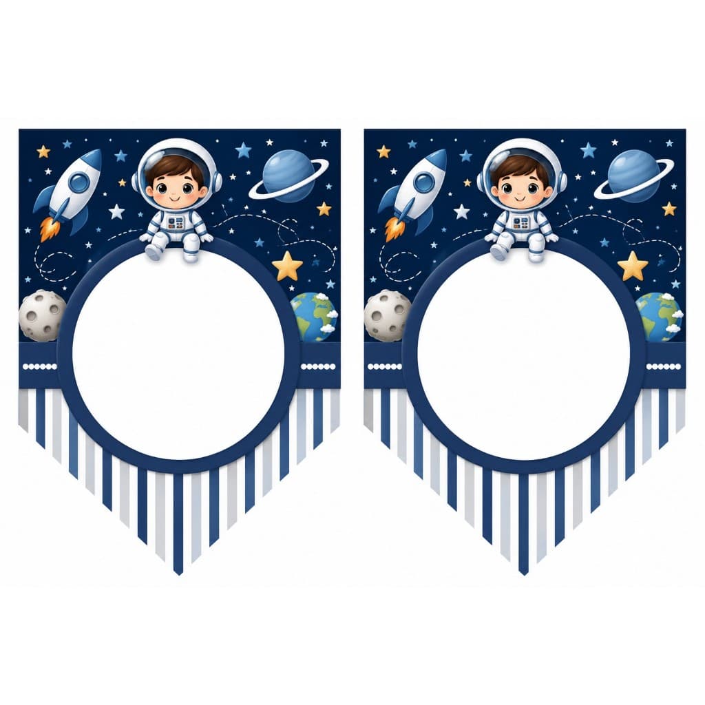 Bandeirolas astronauta Personalizadas para Festas - 12 BANDEIRINHAS Espaço - com o barbante