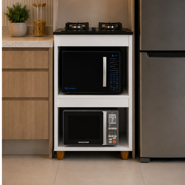Balcão para CookTop 4 Bocas com Espaço Para Forno e Micro Ondas em MDF Multiuso