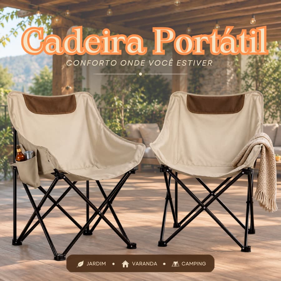Cadeira Camping Reforçada Dobrável até 120kg Tecido Oxford para Praia e Pesca