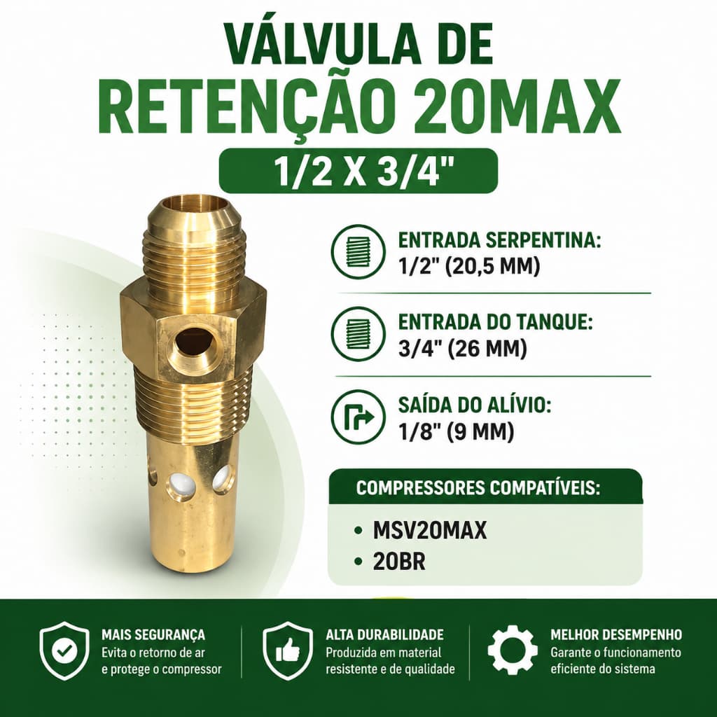 Válvula De Retenção Compressor 20 Pés 3/4X1/2 MSV20MAX
