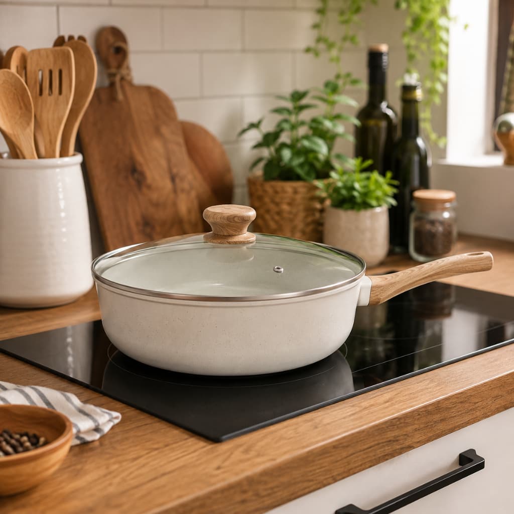 Frigideira Funda de Alumínio Mimo Style Cook Mármore Antiaderente com Tampa para Indução