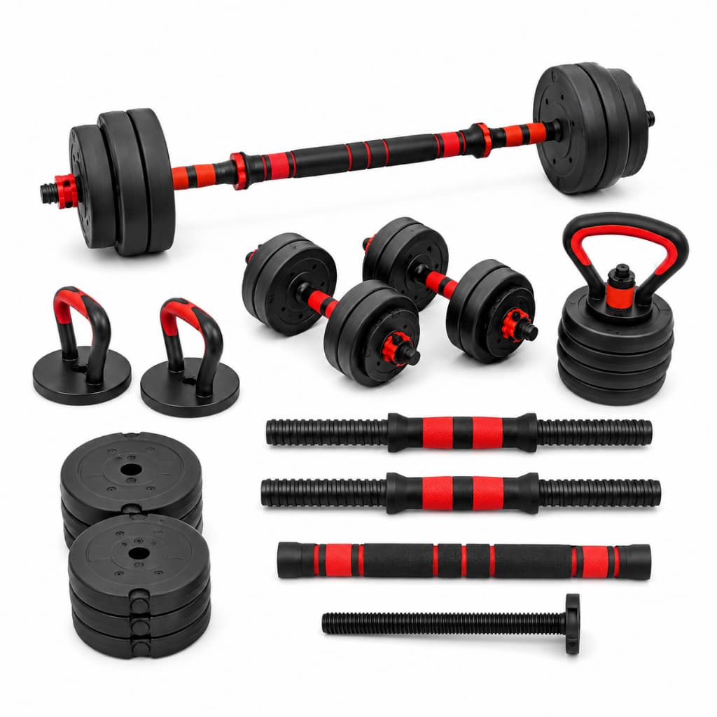 Kit Halteres 6 Em 1 Peso Musculação 15kg Ajustável Kettlebell Barras Extensor