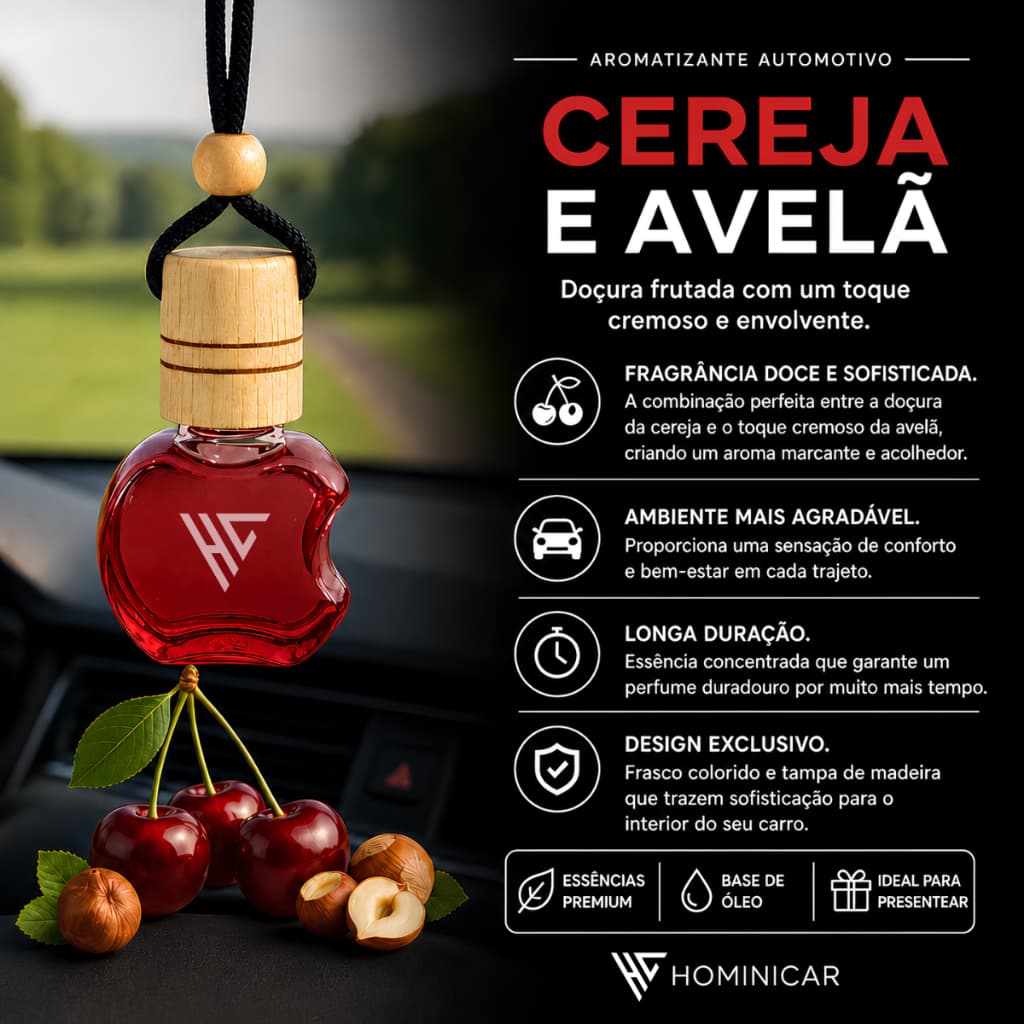 Cheirinhos De Carro Formato Maça Vidro - 9ml Perfume Automotivo Fragrâncias Concentradas Uber Táxi