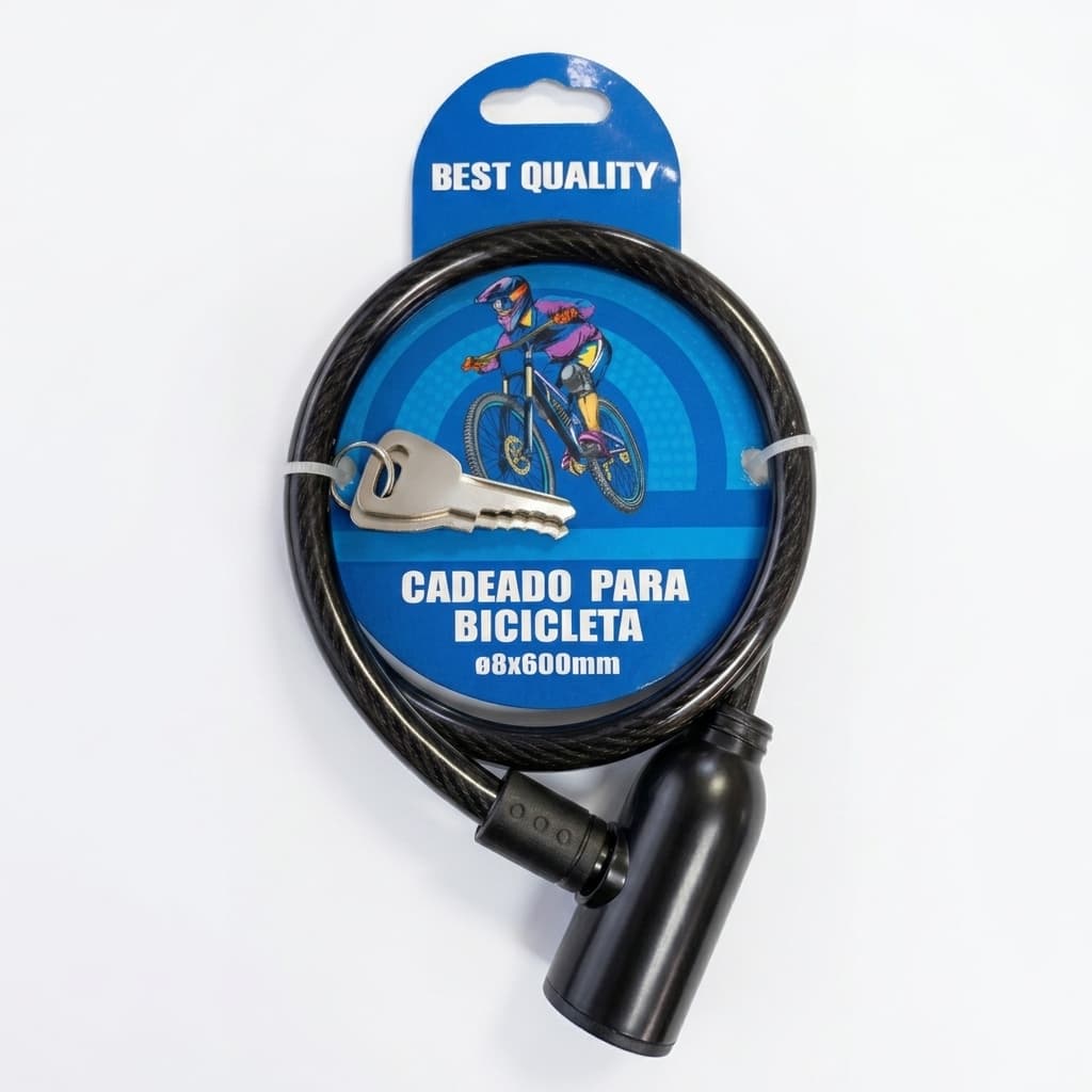 Cadeado Trava Para Bicicleta Bike Anti-Furto Cabo de Aço 8mm x 60cm Com 2 Chaves