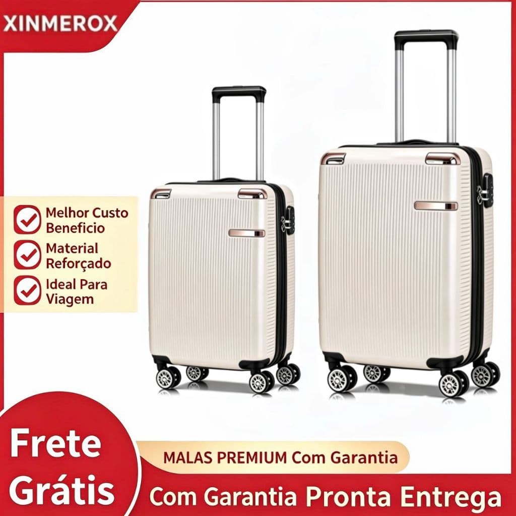 Kit 2 Malas de Viagem ABS Pequena + Média Com Zíper Extensível Rodinhas 360 Removíveis Top