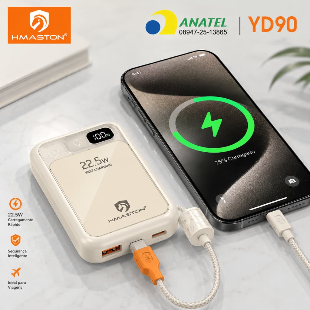Power Bank H'Maston YD90 22.5W – Carregamento Super