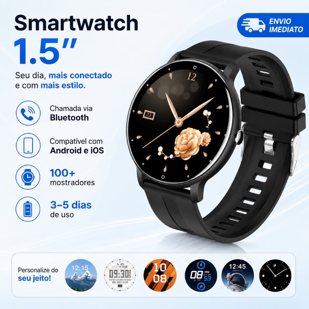 Smartwatch 2026 -  Relógio Inteligente Com Tela 1.5, Chamada Bluetooth, Para Android iOS