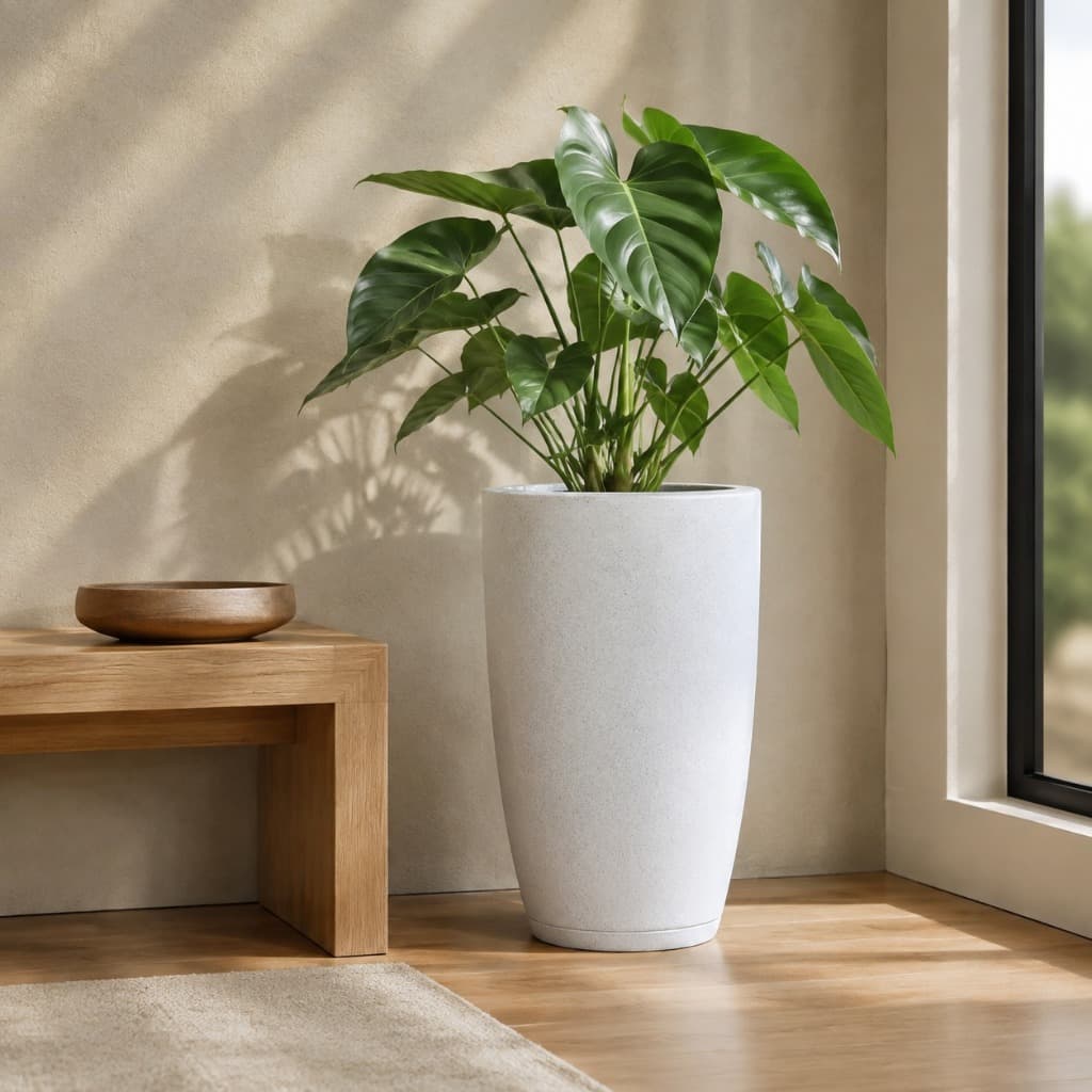 Vaso Para Plantas Grande Decoração Sala Jardim Cone Bojo com Prato | Acabamento Jateado Luxo Elegante Moderno