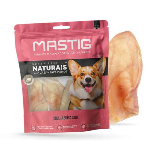 Orelha Suína 3 Unidades Mastig Petisco Natural Mastigável para Cães