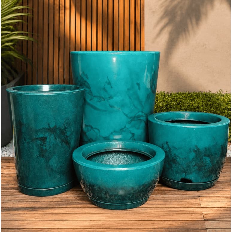 kit 4 vasos de planta luxo em polietileno decorativo com prato coletor