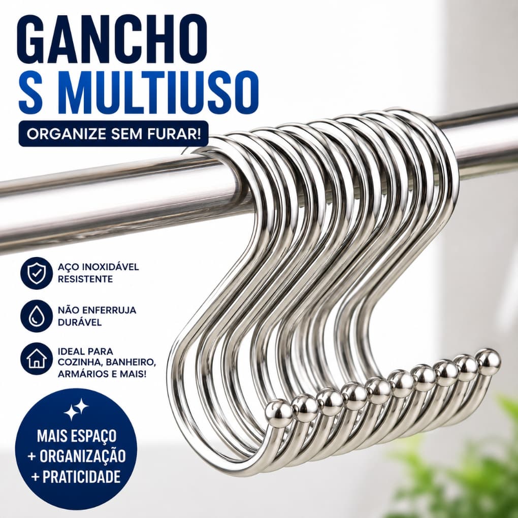 Kit  5 10 15 30 Gancho S Aço Inoxidável Multiuso Organizador para Cozinha Banheiro Armário Roupas Utensílios Sem Furar
