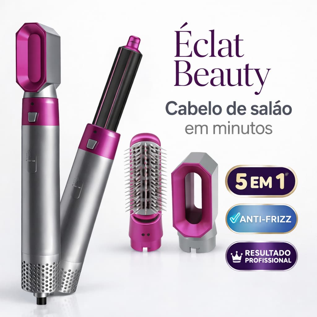 Escova Secadora 5 em 1 Multifuncional 110V Seca Alisa Modela Cachos e Dá Volume no Cabelo