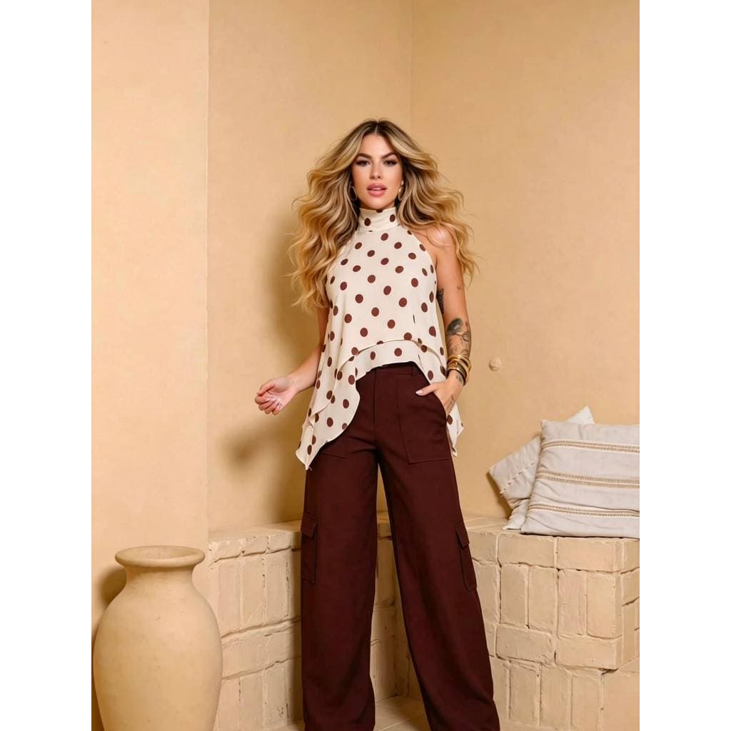 Blusa Frente Única Feminina Acetinada Gola Alta Elegante – Festa, Casual e Trabalho