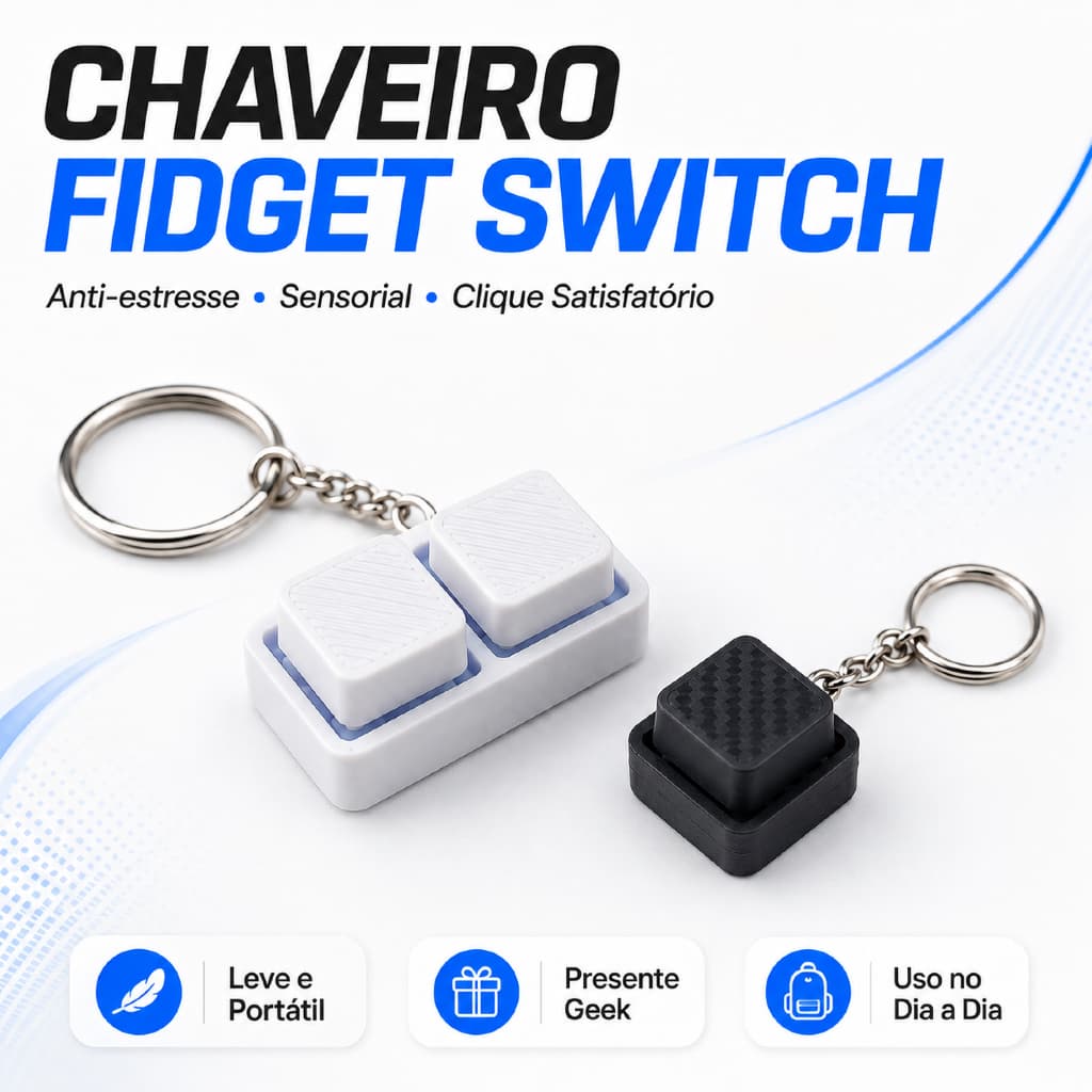 Chaveiro Teclado Mecânico Fidget Boy Anti-Estresse Switch Clicker Sensorial Gamer Teclas Clicáveis
