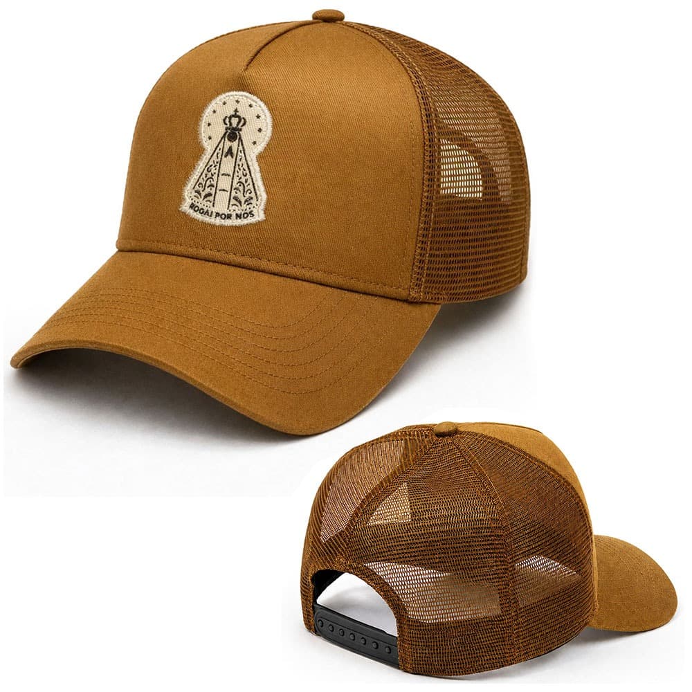 Boné Santa Nossa Senhora Aparecida Country Telinha Agro Rodeio Pampa's Rural Bege Curva Aberto Tela 58 Cm