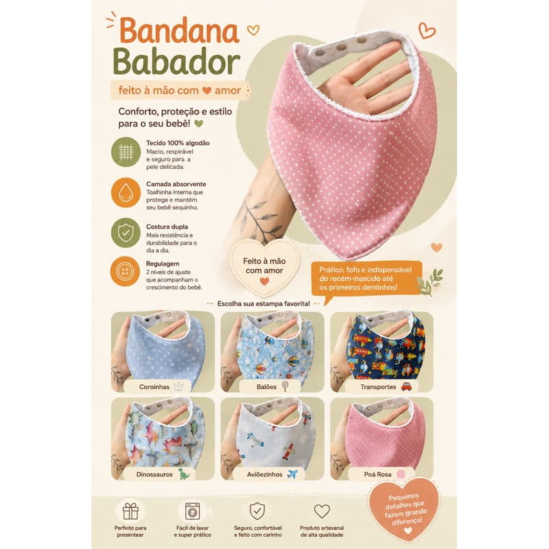 Bandana/Babador Infantil feito à mão Escolha a estampa por mensagem