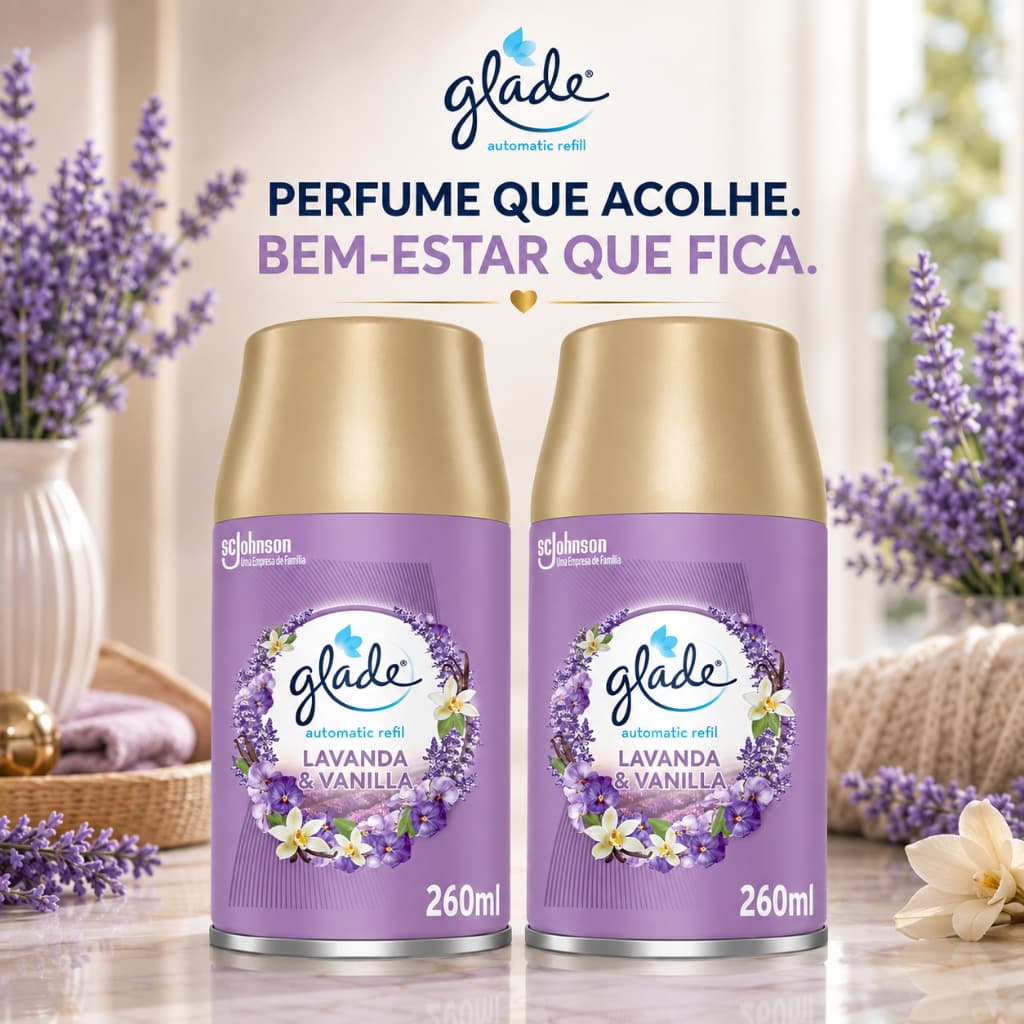 Refil  Glade Odorizador de Ambiente - Lavanda e Vanilla 260ml Aromatizador Spray Automático 1 ou 2 Unidades