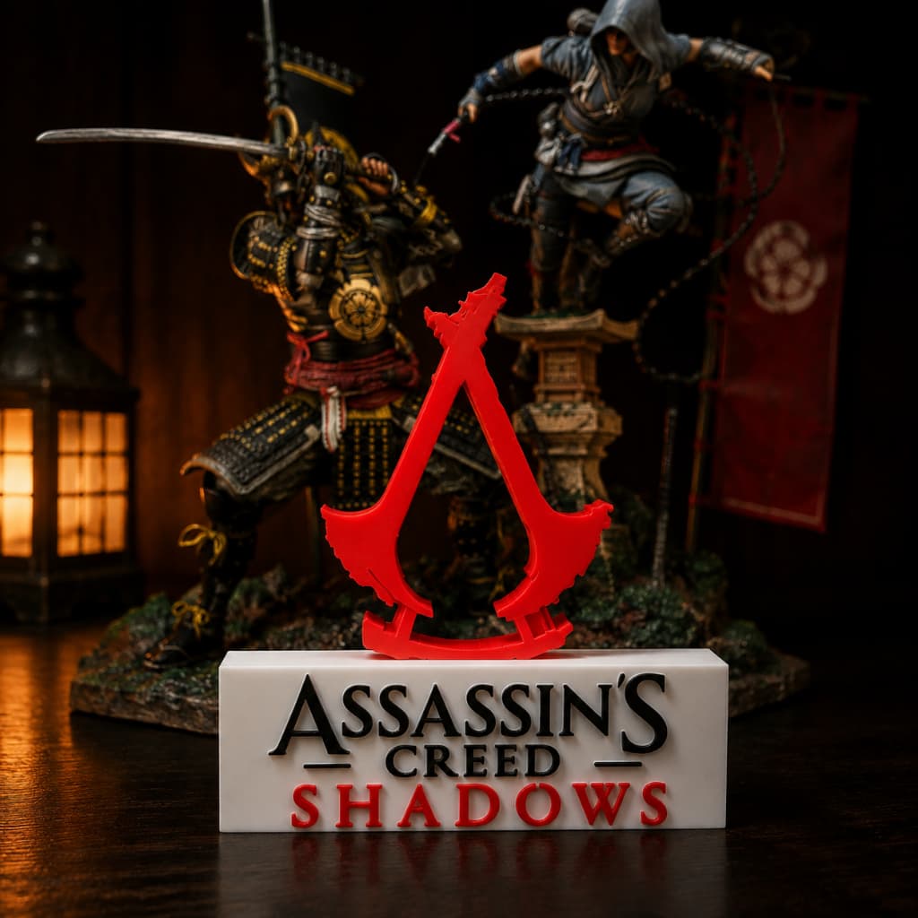 Placa Quadro Assassin's Creed Shadows – Letreiro Gamer Mesa, Enfeite Setup, Japão Feudal ⚔️🥷