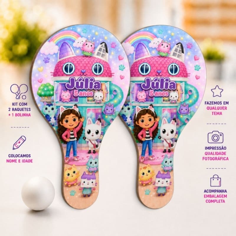 Lembrancinha A Casa Mágica da Gabby Ping Pong Personalizados Festa Infantil Aniversário