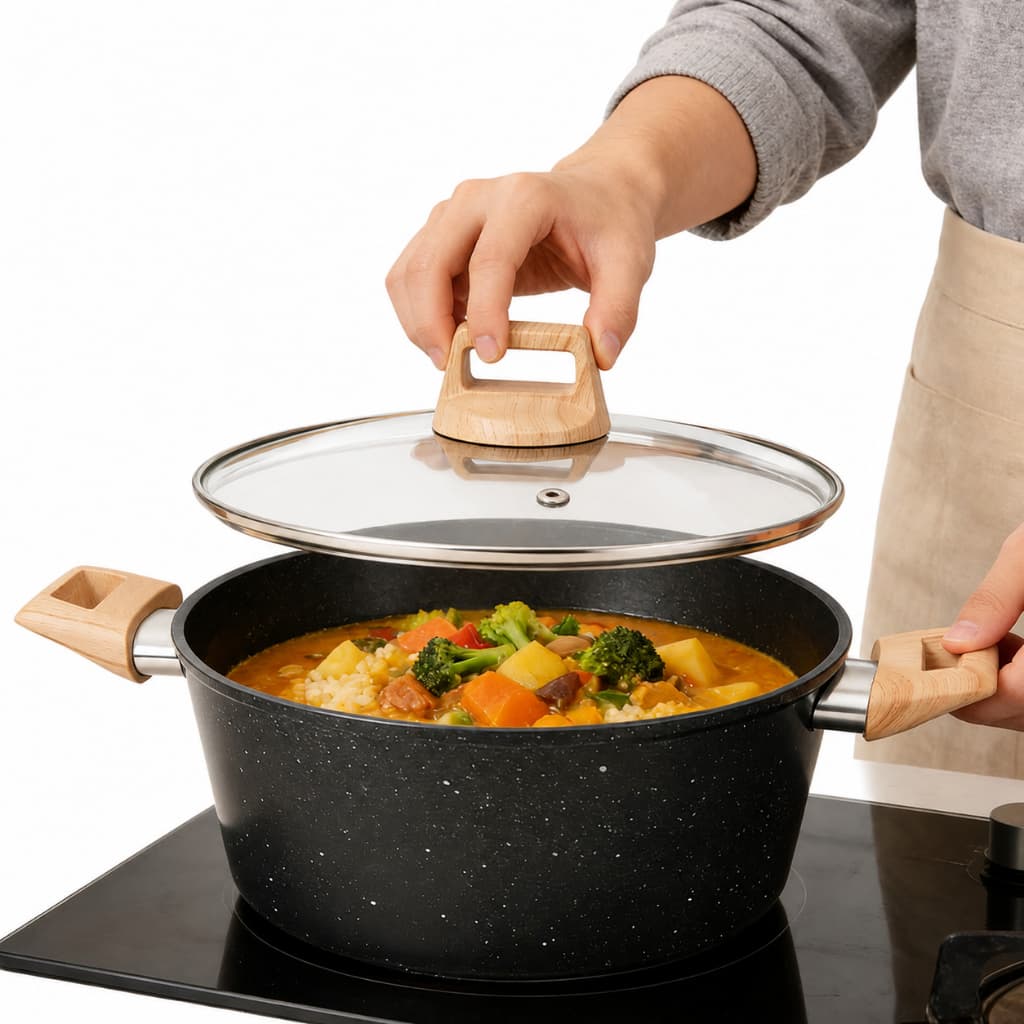 Panela Antiaderente Grafite Cerâmica Premium - 20/24/28cm, Tampa de Vidro, Para Indução e Gás