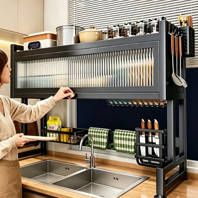 105cm Escorredor De Louça Cozinha Suspensa Modula Pia Rack Organizador Estante poeira porta armário