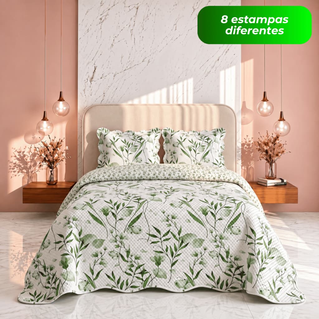 Kit Colcha Cobre-Leito Queen 3 Peças Dupla Face Boutis Microfibra Matelado 2,60x2,40m Cama Posta