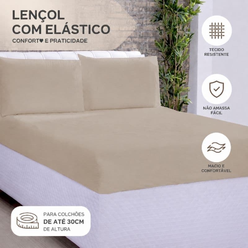 Lençol de Microfibra Casal Com Elástico Avulso Macio Cor Avelã