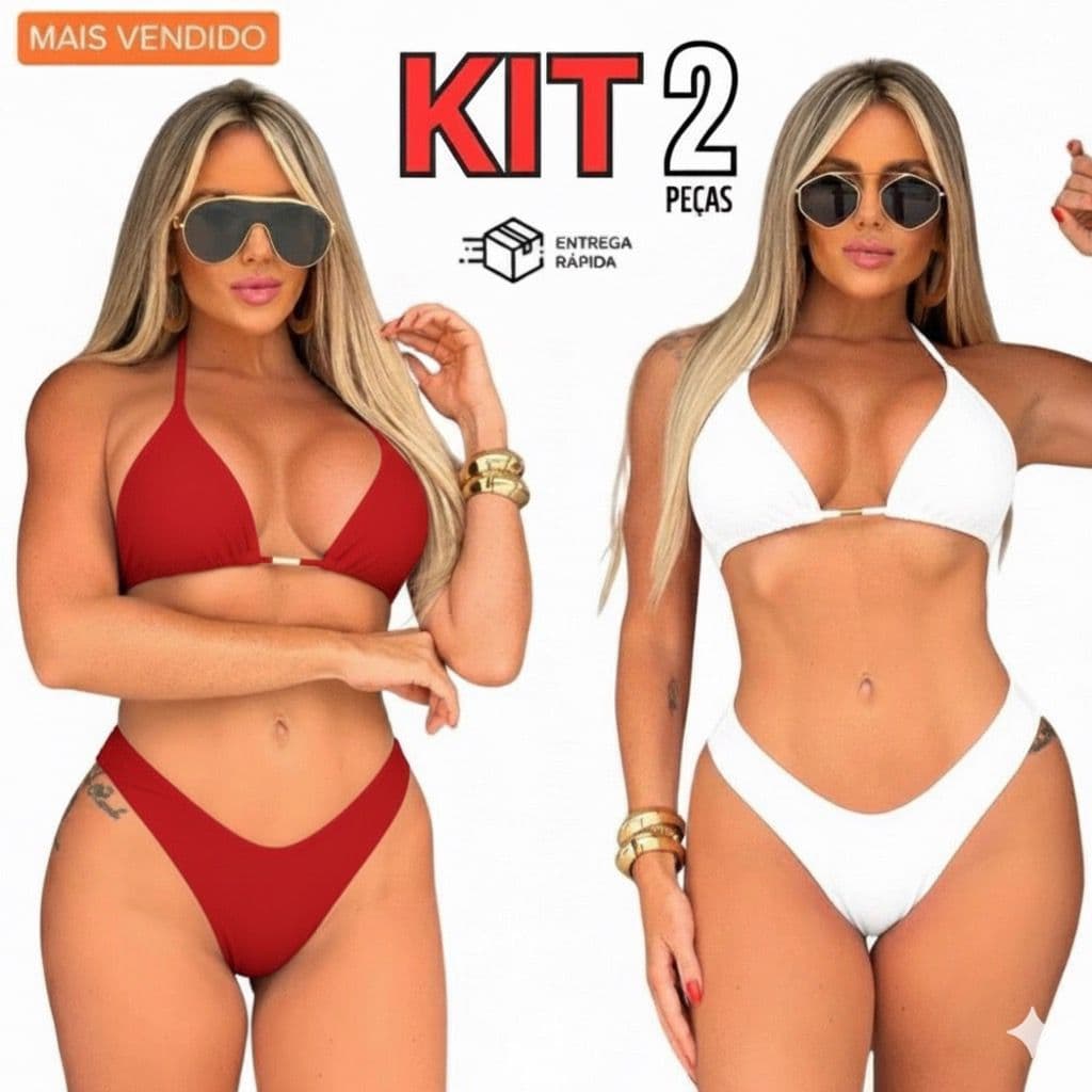 Kit 2 Biquini Fio Duplo Top Cortininha Calcinha Asa Delta ENVIO IMEDIATO